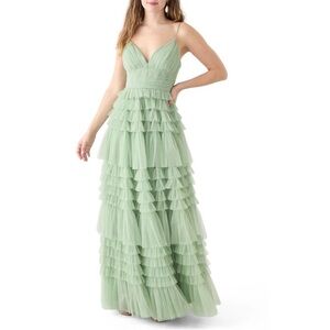 B Darlin Sage Green Tiered Maxi Dress